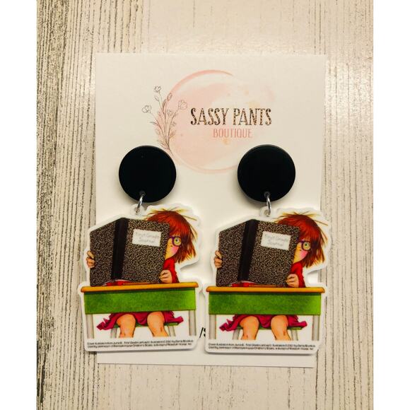 Cute Teacher Educator Earrings Junie B. Jones New - Picture 1 of 1